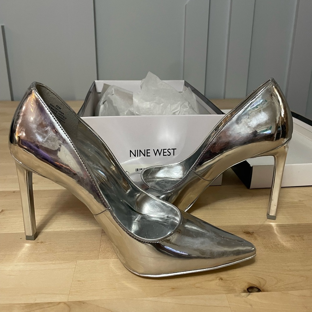 Nine West Silver Pointed Toe Stiletto Heels